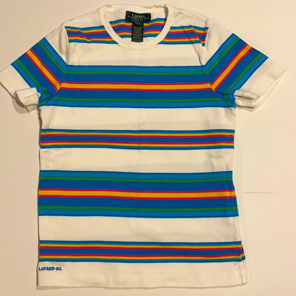 LRL Crew Neck Petite Striped Short Sleeve Tee Shirt